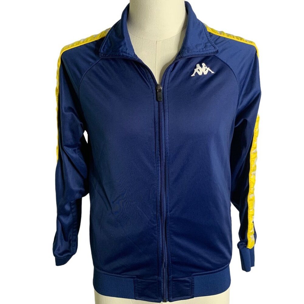 Kappa 222 Banda Anniston Zip Track Jacket S Blue Yellow Brushed Tricot Pockets